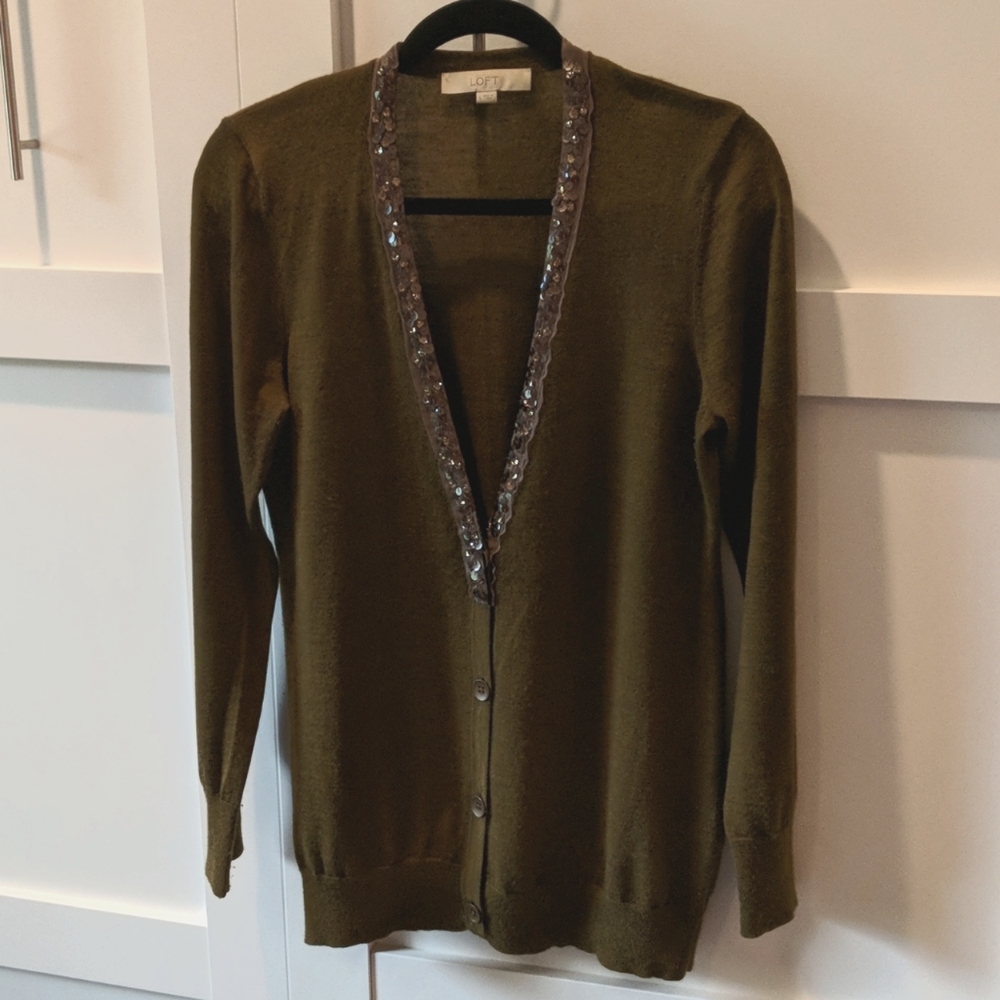 Loft olive sparkle cardigan